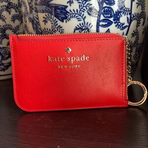 ♠️Kate spade red wallet  L-Zip Card Holder Keychain❤️